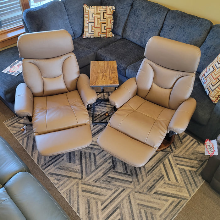 BenchMaster Emily Swivel Recliner Tuck Under Ottoman Set of 2 with free center table