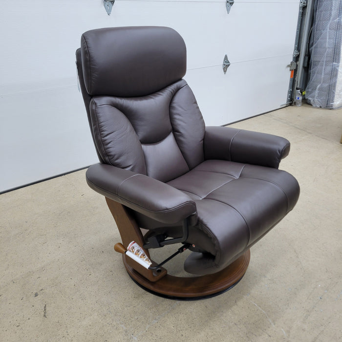 BenchMaster Leather Emily Swivel Recliner w/ Tuck Under Ottoman
