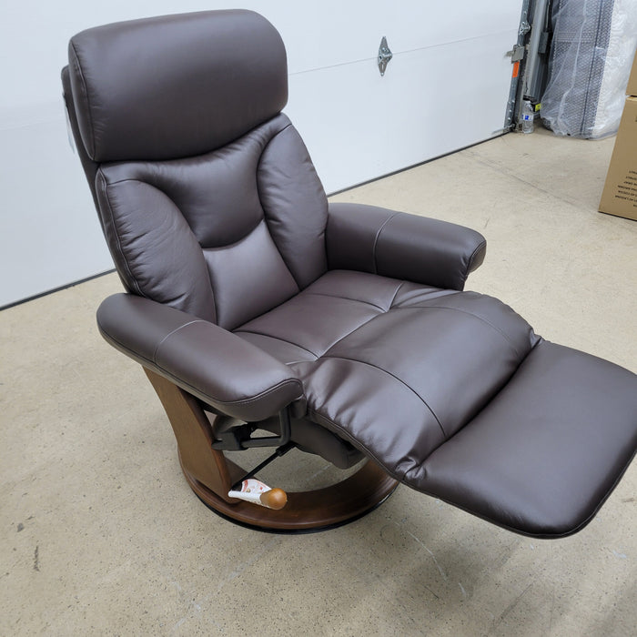 BenchMaster Leather Emily Swivel Recliner w/ Tuck Under Ottoman