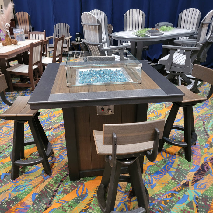 4pc Bar Height Poly Outdoor Fire Table with (3) Swivel Stools