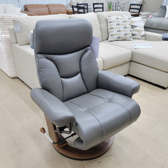BenchMaster Leather Emily Swivel Recliner w/ Tuck Under Ottoman