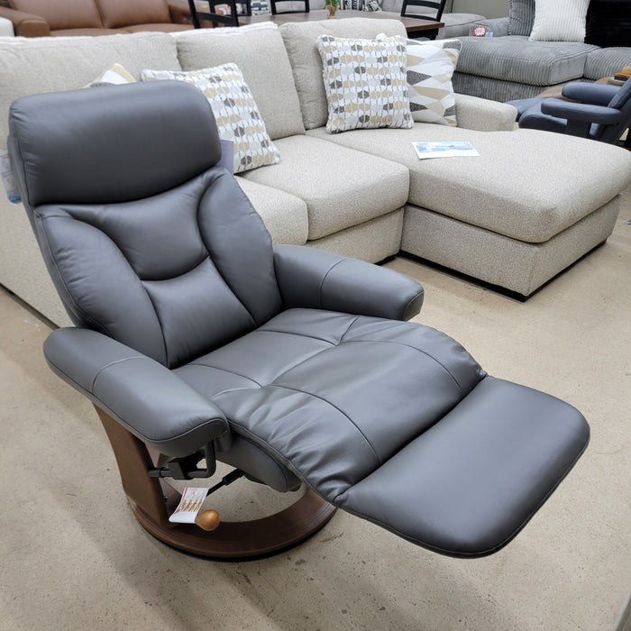 BenchMaster Leather Emily Swivel Recliner w/ Tuck Under Ottoman