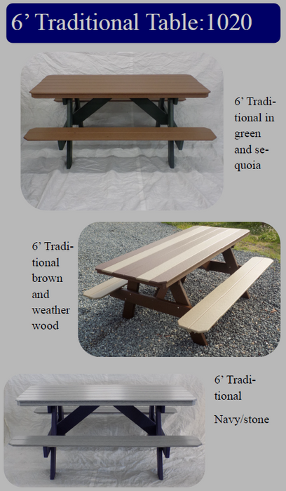 6' Traditional Picnic Table