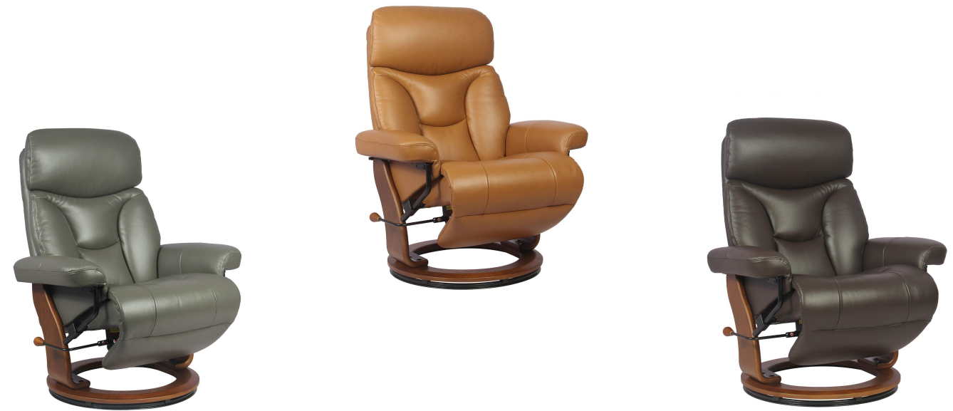 BenchMaster Leather Emily Swivel Recliner w/ Tuck Under Ottoman
