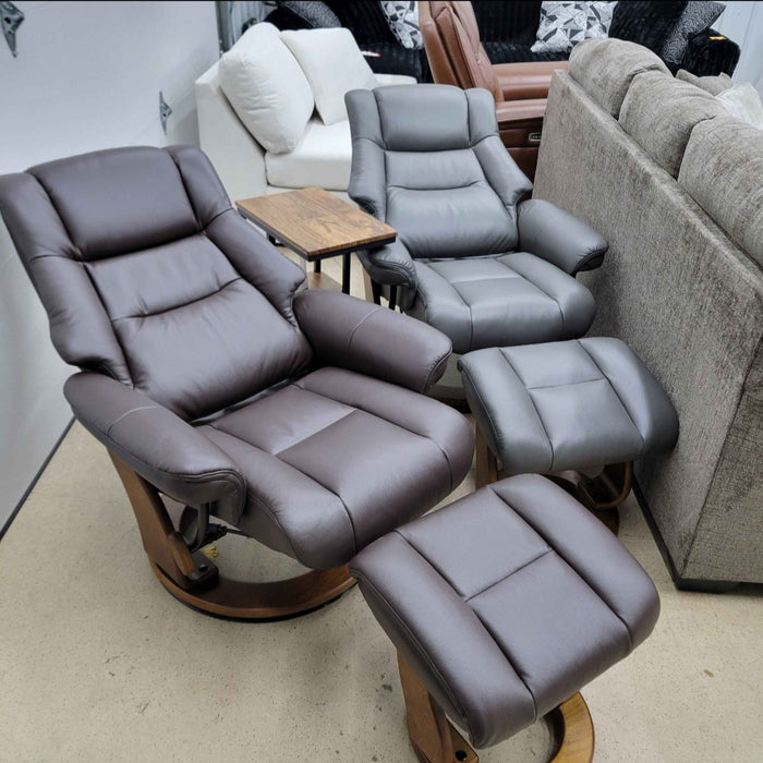 Leather Benchmaster Aitkin Swivel Recliner with Ottoman